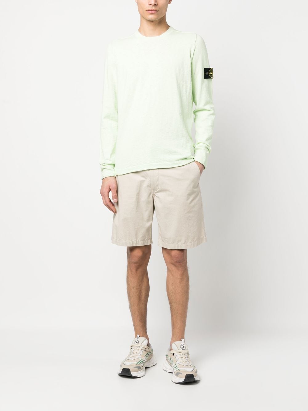 Shop Stone Island Logo-patch Long-sleeve Sweatshirt In 绿色