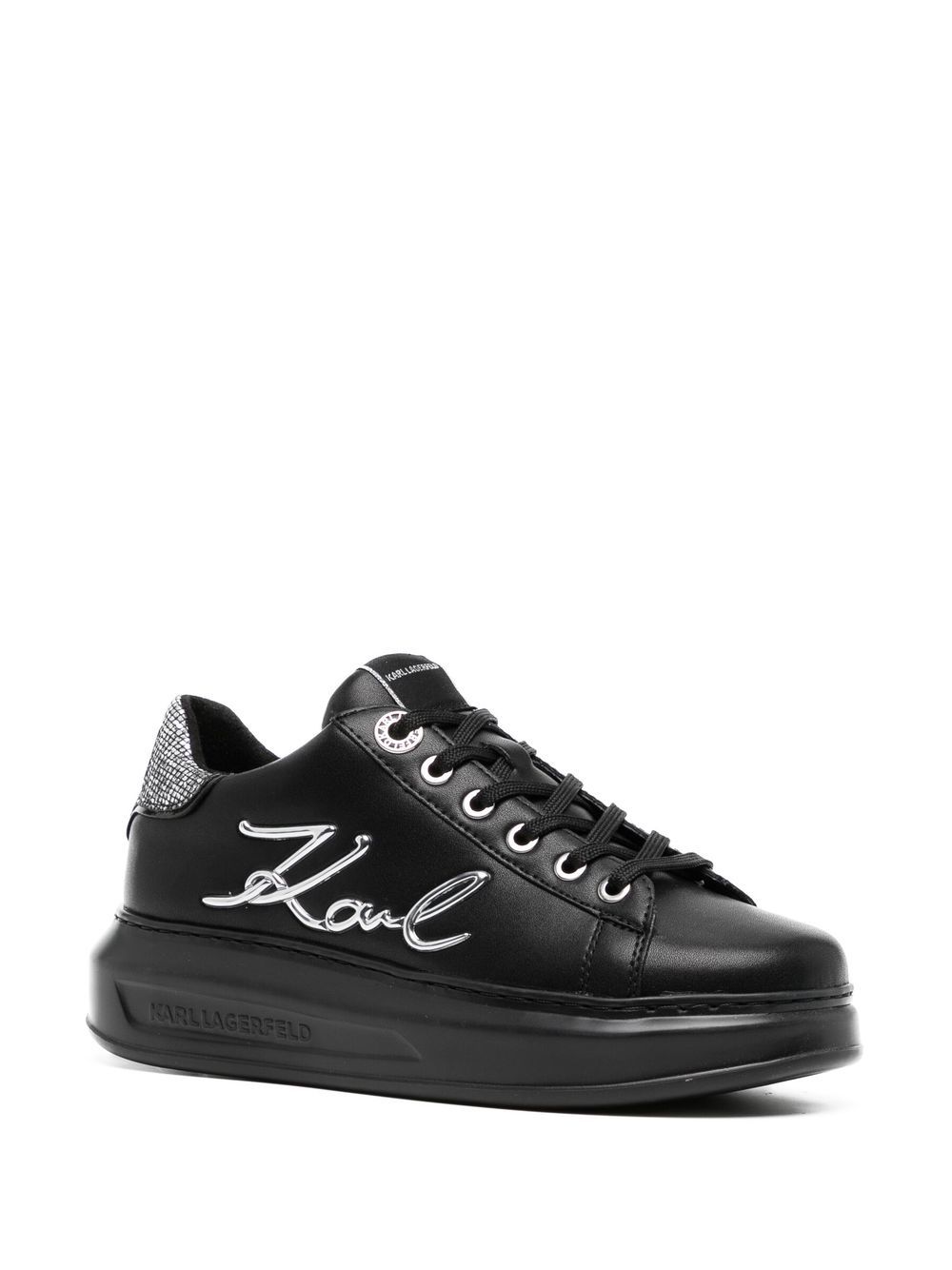 Shop Karl Lagerfeld Silver-tone Logo-detail Sneakers In Black