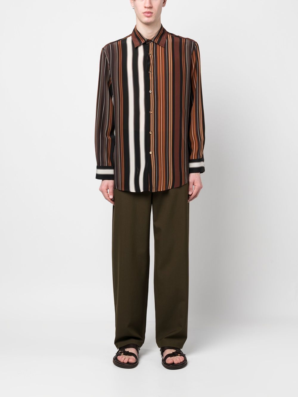 Shop Etro Vertical-stripe Long-sleeve Shirt In 黑色
