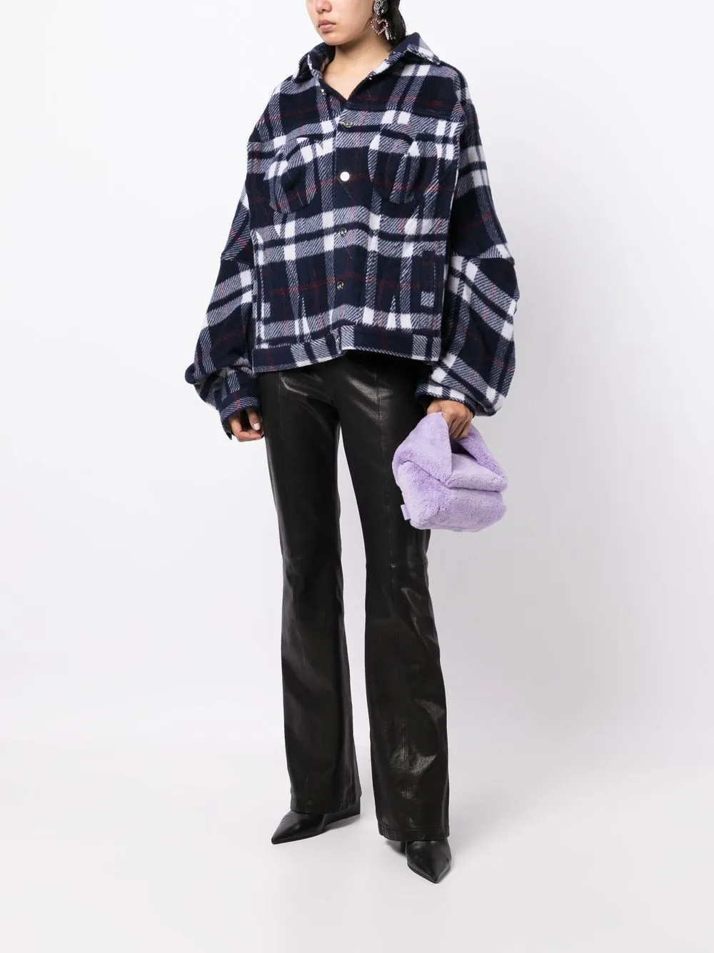 Shop Natasha Zinko Plaid-check Print Shirt Jacket In Blue