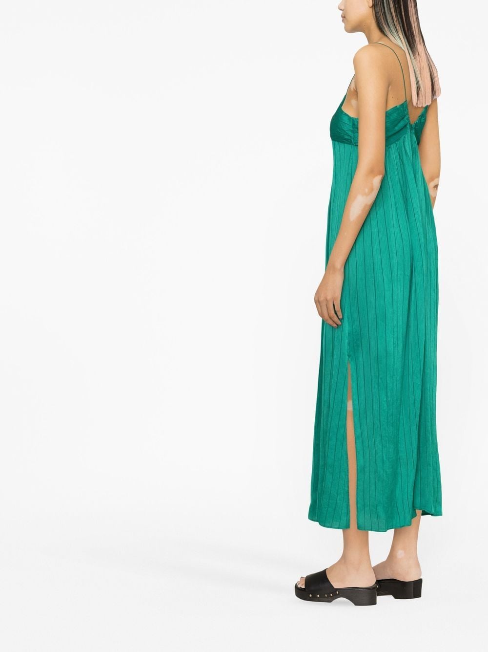 Shop Forte Forte Crinkled Stripe-print Maxi Dress In Green