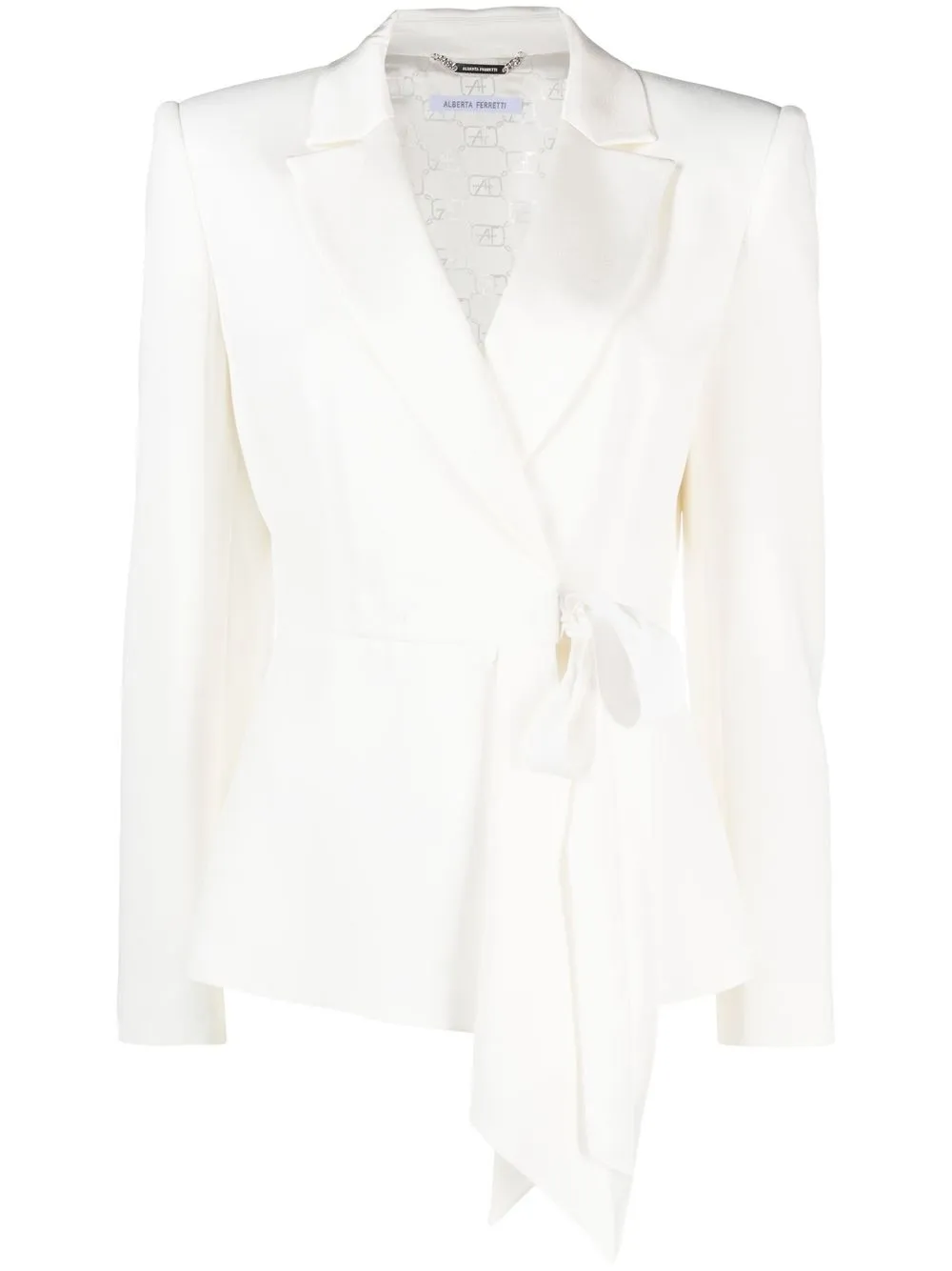 Alberta Ferretti Enver Satin Ties Blazer Jacket In Bianco