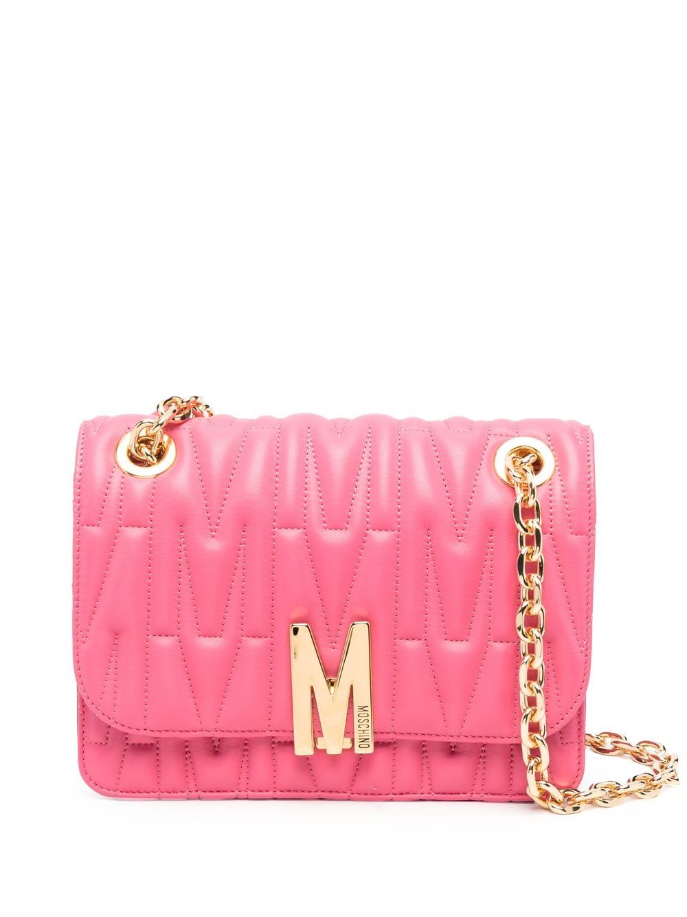 Shop Moschino Monogram-quilted Crossbody Bag In Pink