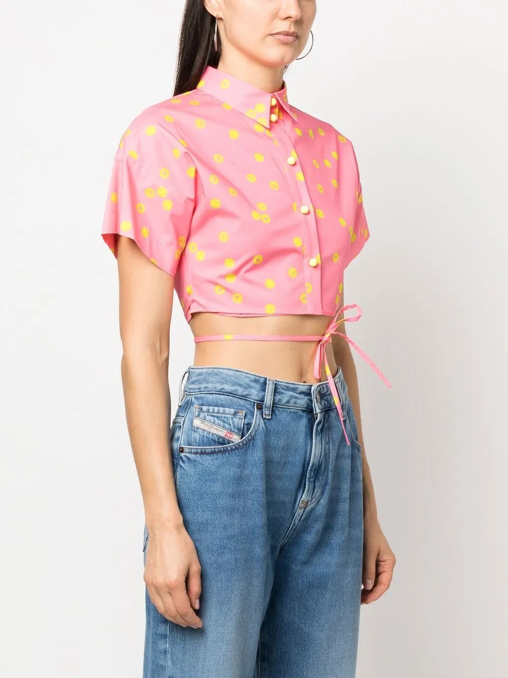Shop Chiara Ferragni Cropped Tennis-ball Print Shirt In Rosa