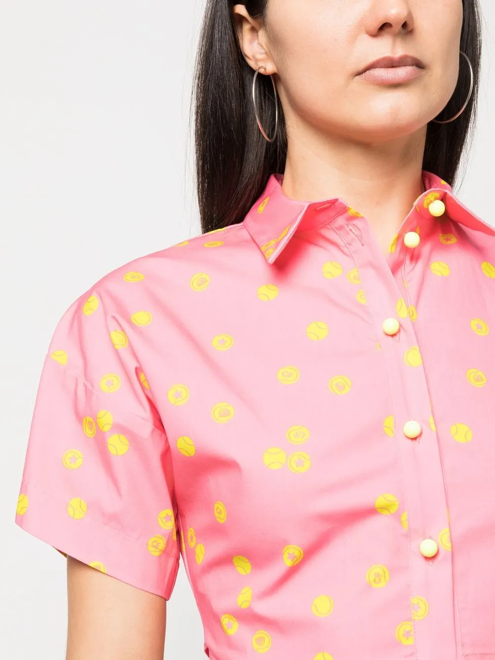 Shop Chiara Ferragni Cropped Tennis-ball Print Shirt In Rosa