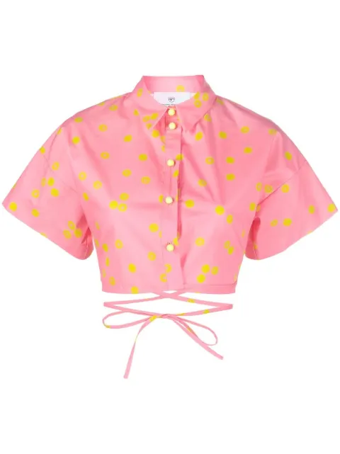 Chiara Ferragni cropped tennis-ball print shirt