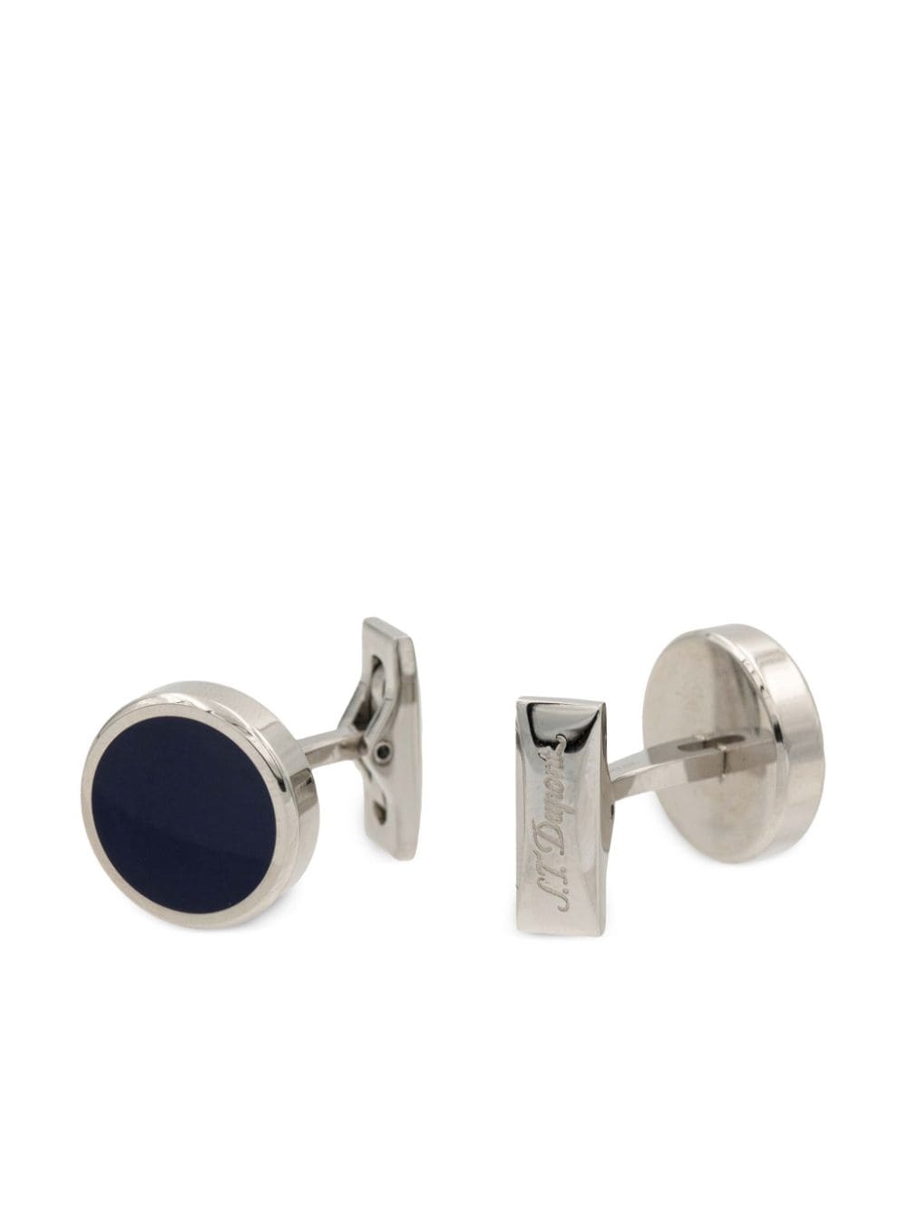 Shop St Dupont Round Lacquered-finish Cufflinks In Silver