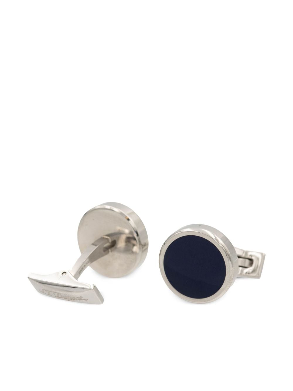 Shop St Dupont Round Lacquered-finish Cufflinks In Silver