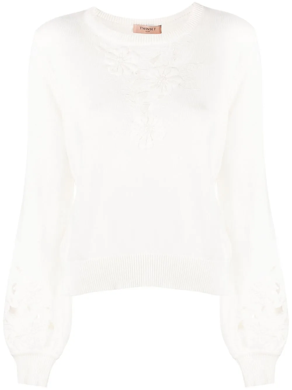 

TWINSET crochet-trim cotton jumper - White