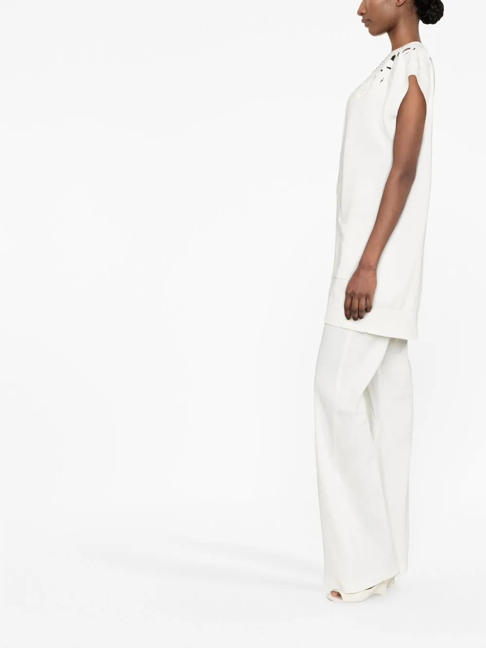 Twinset Crochet-trim Cap-sleeve Cardigan In Weiss