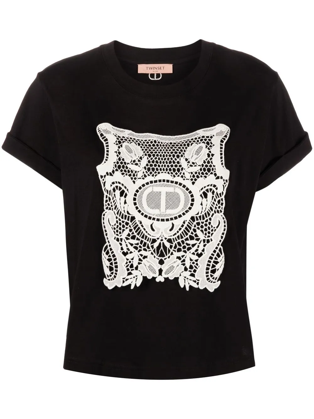 

TWINSET lace-design turn-up cuff T-shirt - Black