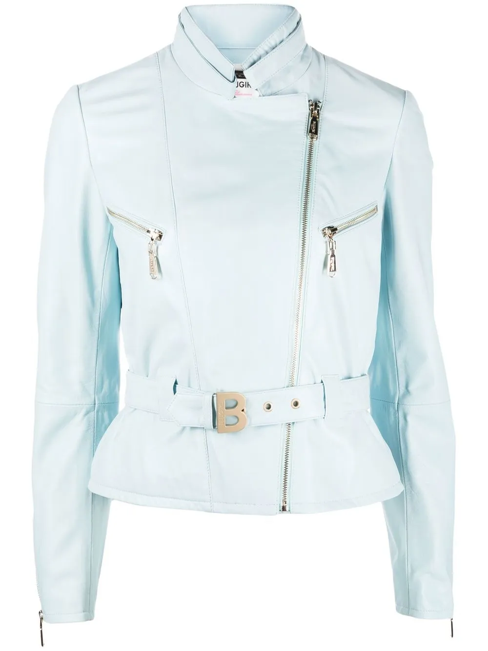 

Blugirl leather logo-detail biker jacket - Blue