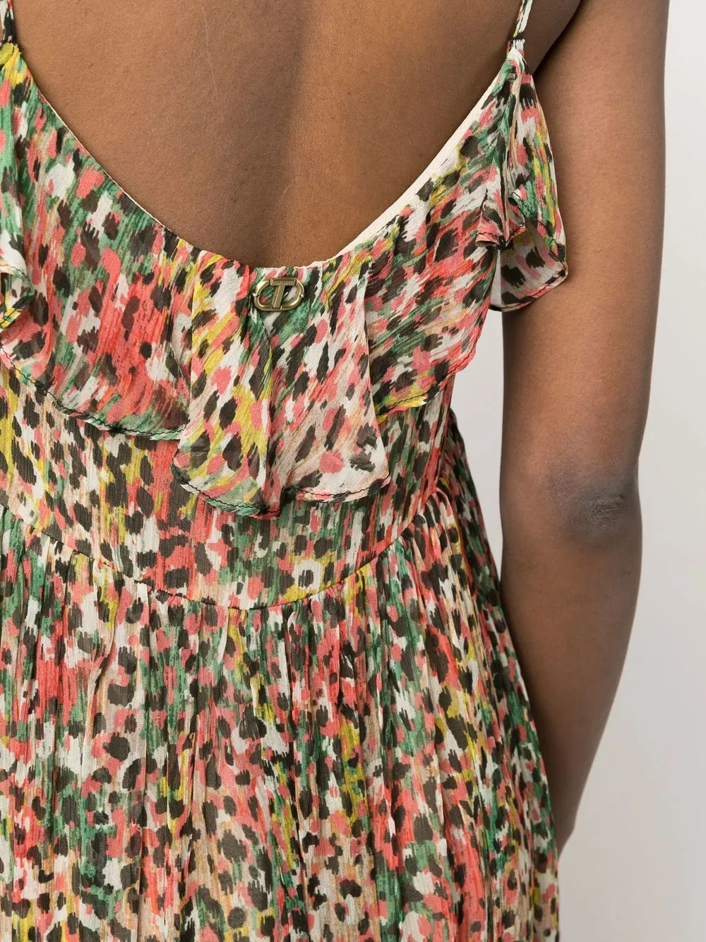 Shop Twinset Leopard-print Ruffled Maxi Dress In Schwarz