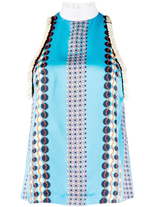 Wales Bonner Sleeveless Satin Printed Top in Blue