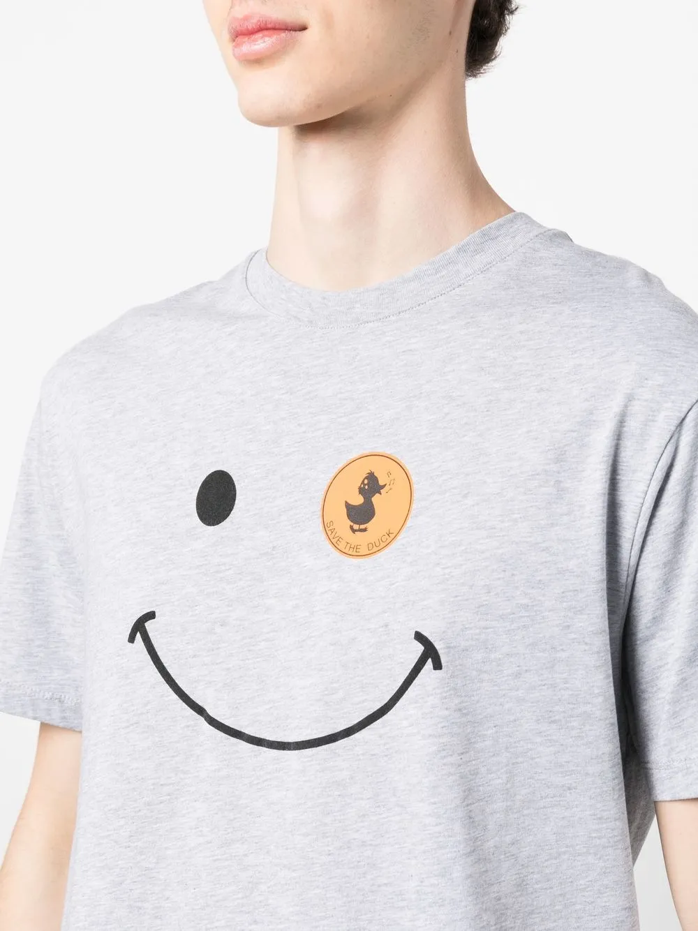 Shop Save The Duck Smile-print Cotton T-shirt In Grey