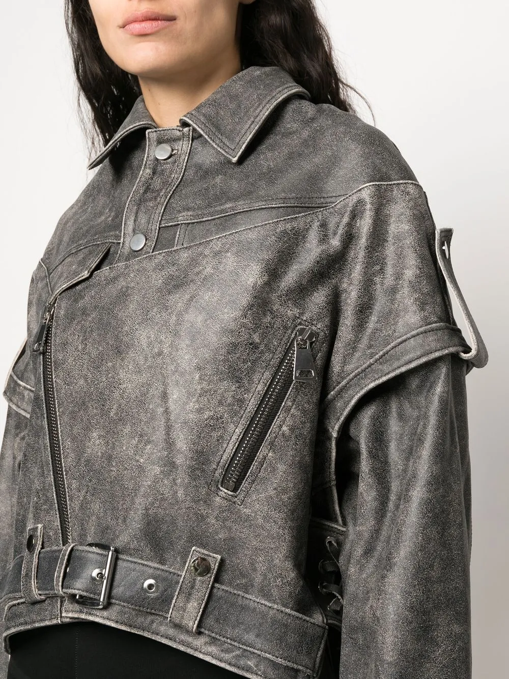 Manokhi Detachable-sleeves Biker Jacket In Grey