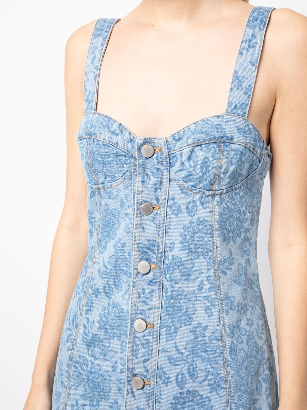 Shop Alessandra Rich Floral-print Denim Mini Dress In Blau