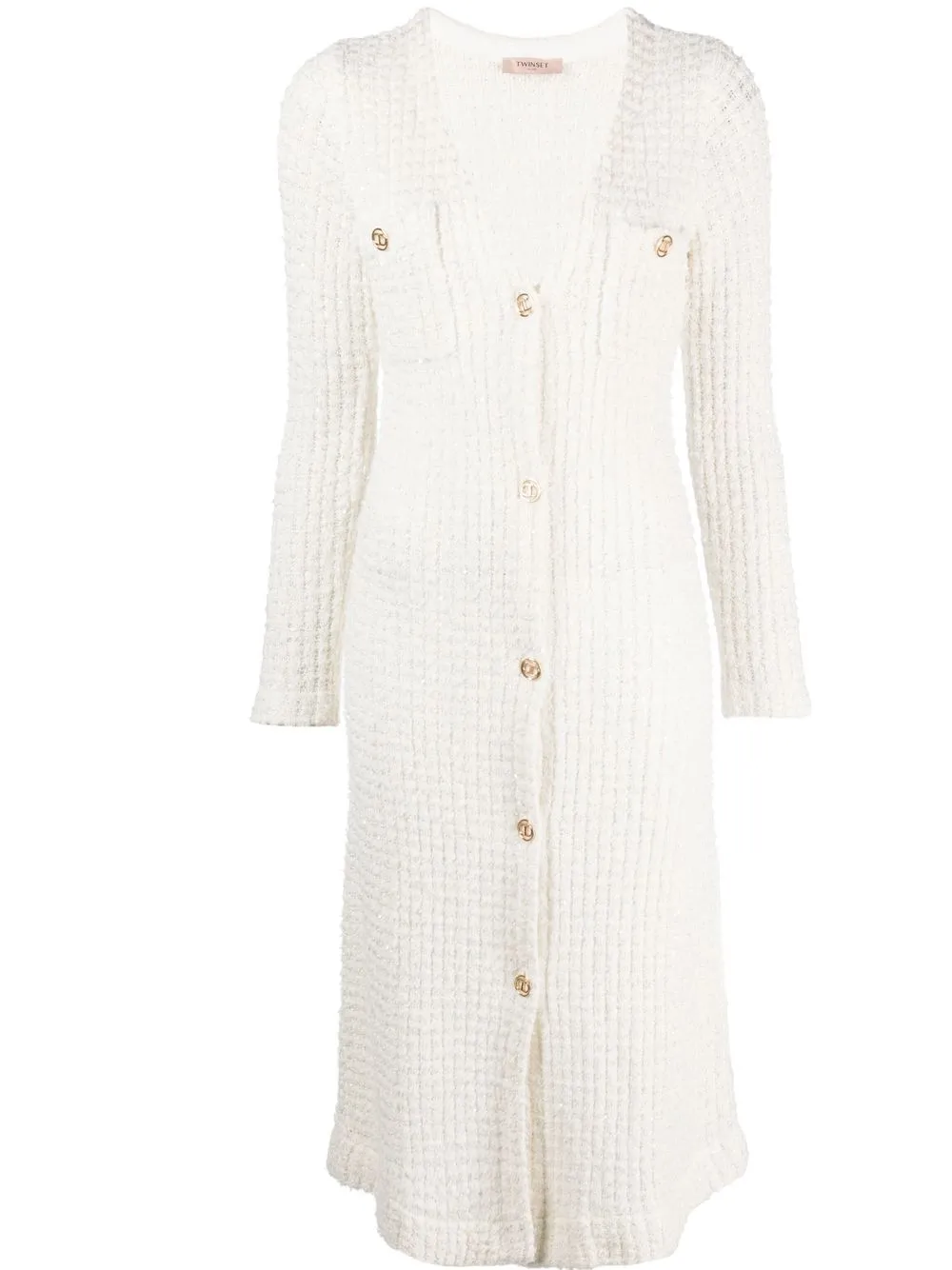Twinset Bouclé V-neck Cardi-dress In Weiss
