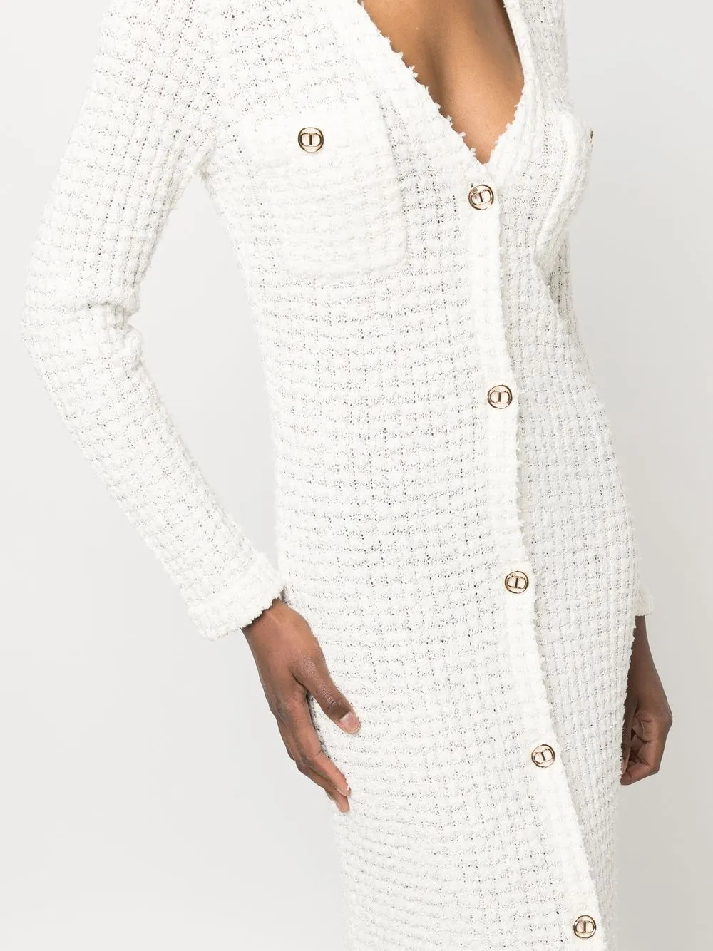 Twinset Bouclé V-neck Cardi-dress In Weiss