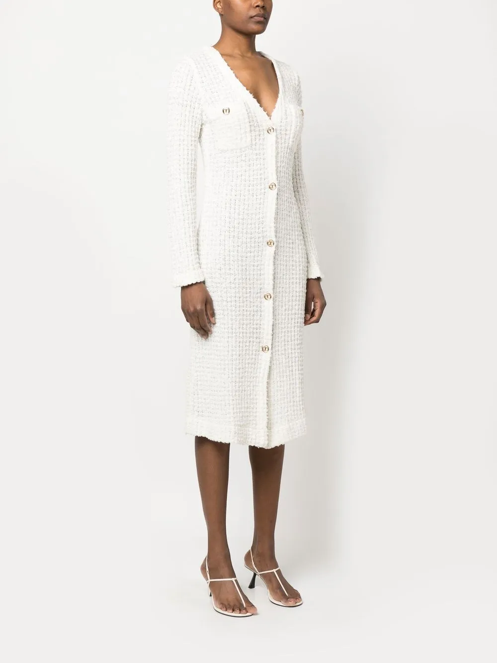 Twinset Bouclé V-neck Cardi-dress In Weiss
