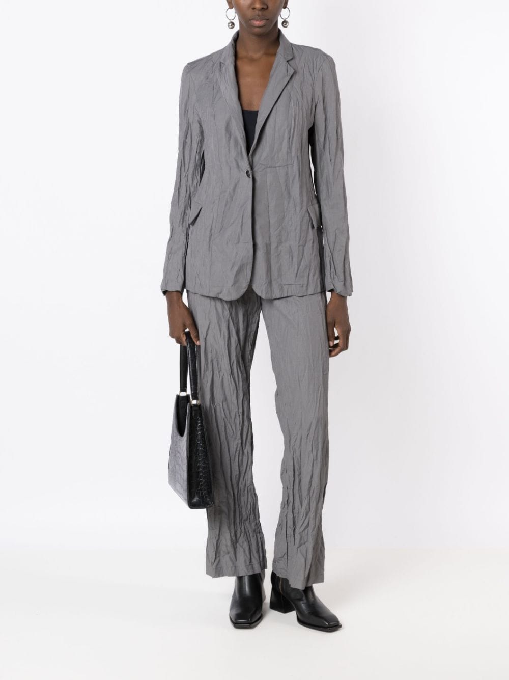 Shop Uma Raquel Davidowicz Crinkled-finish Narrow-lapels Blazer In Grey