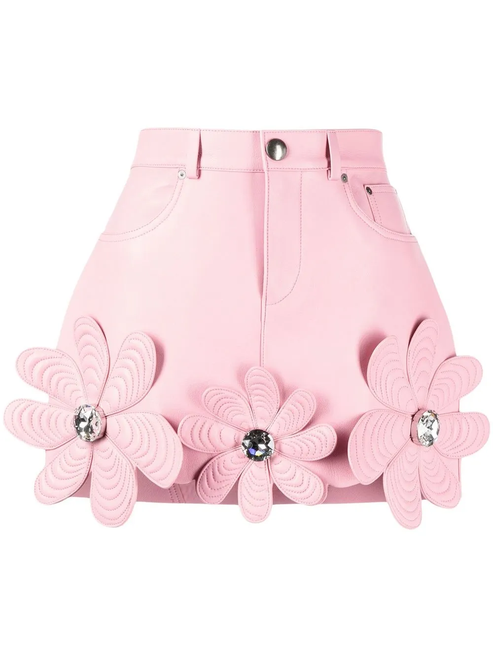 Area Mussel Flower Embellished Leather Miniskirt In Light Pink