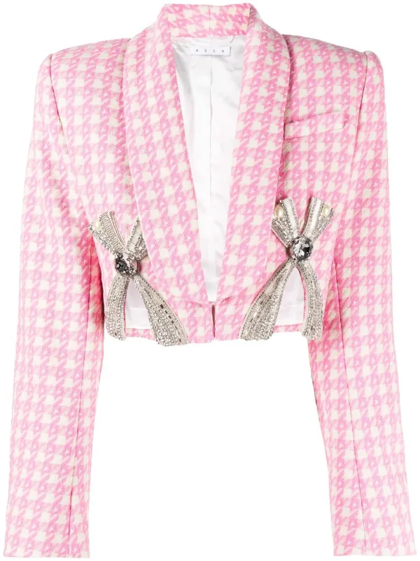 Area Deco Bow Slit Cropped Blazer in White