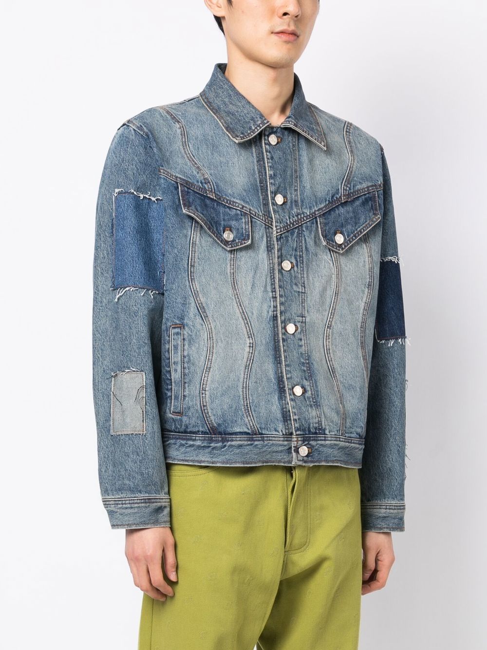 Patchwork Cotton Denim Jacket In Blue