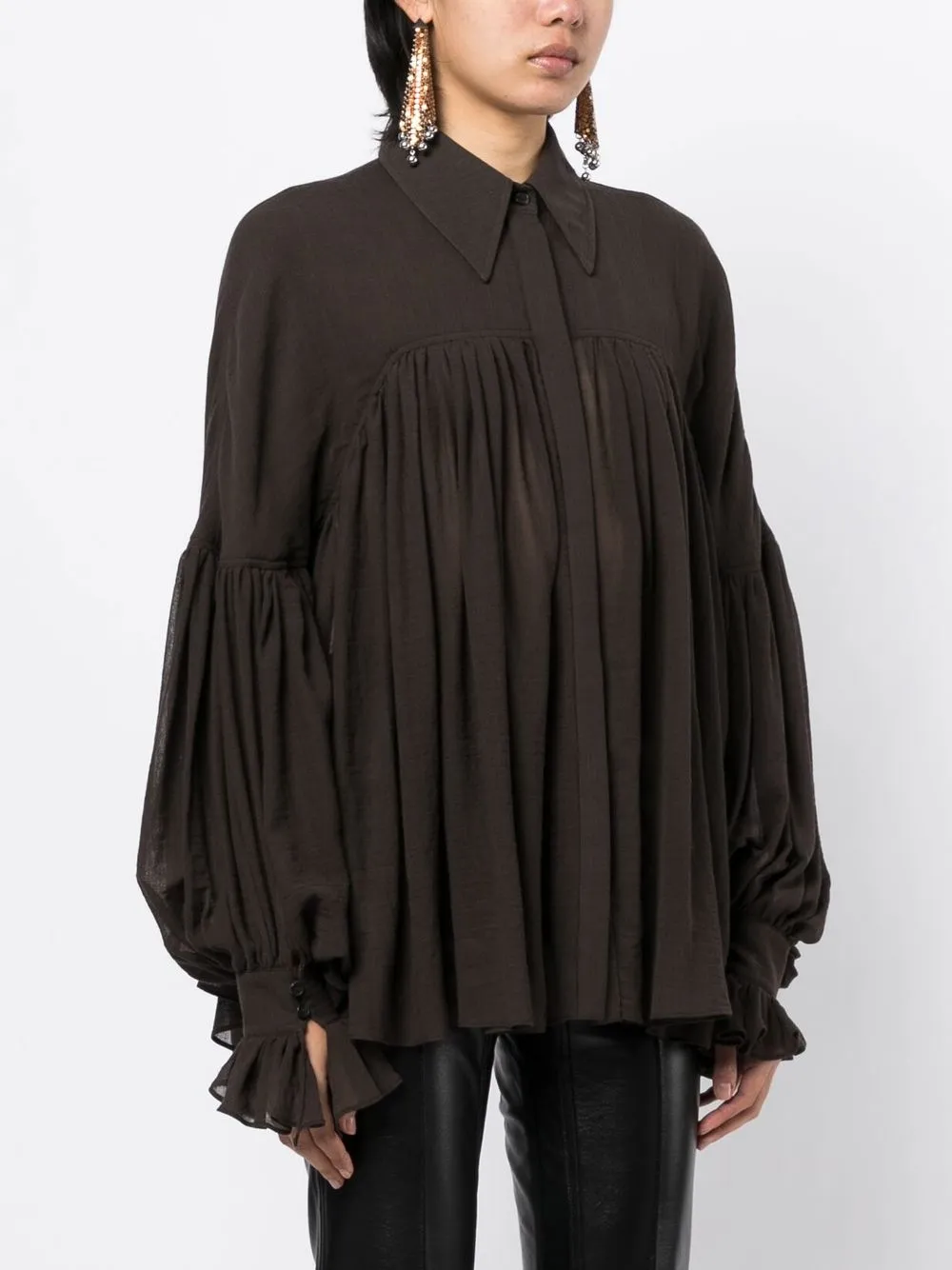 Khaite Pleated-effect Blouse In Braun