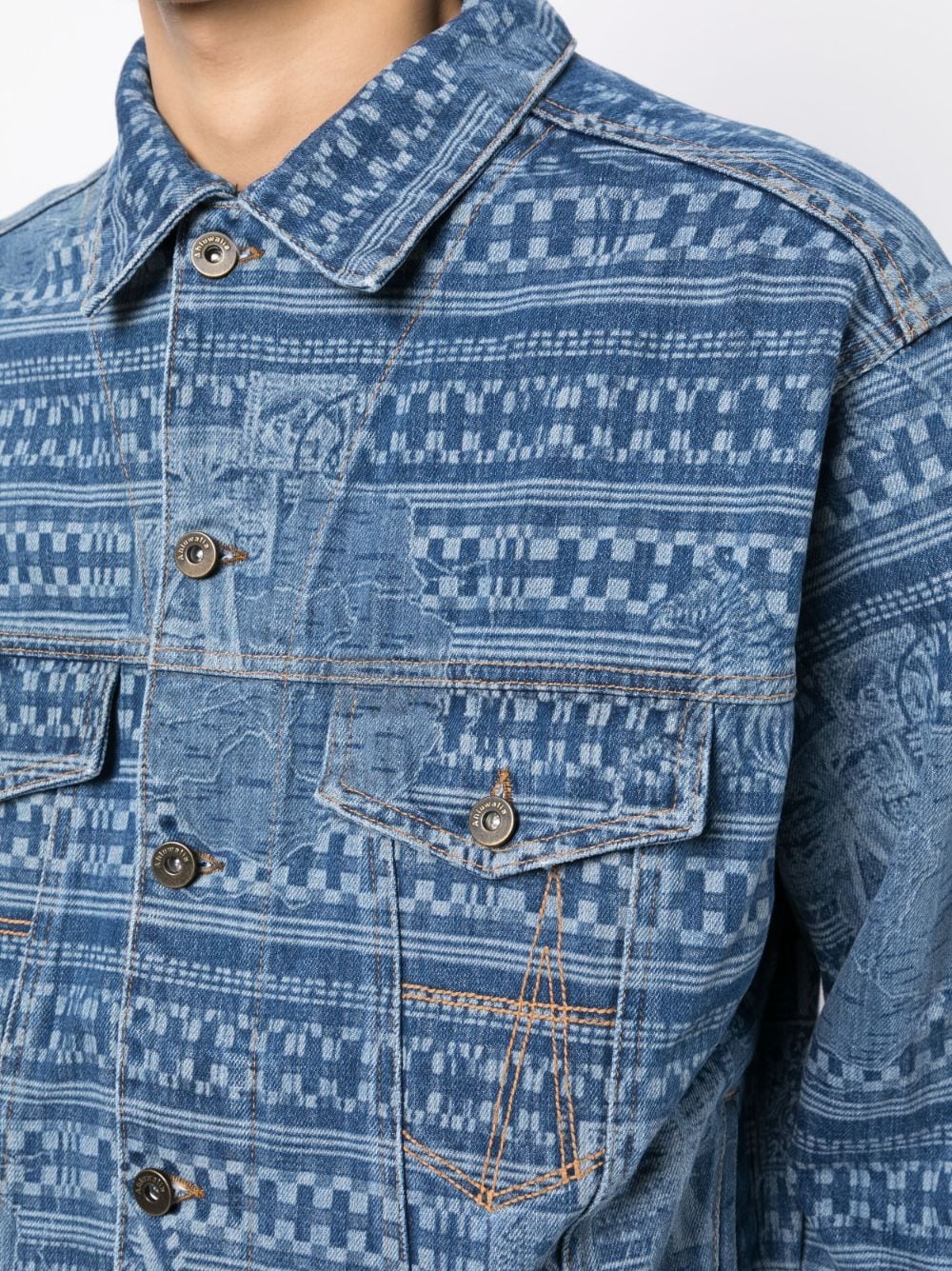 Shop Ahluwalia Abstract Pattern Denim Jacket In Blue