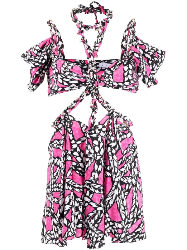 Area Rope-print Cut-out Minidress in Pink