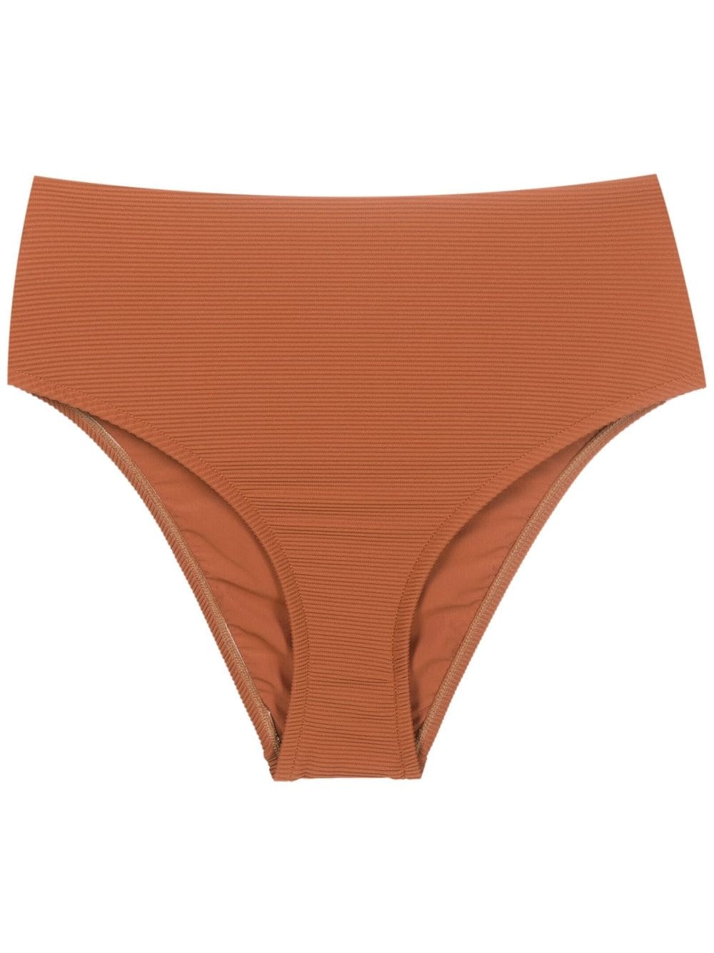 Lenny Niemeyer Ribbed High-waisted Bikini Bottoms In Brown