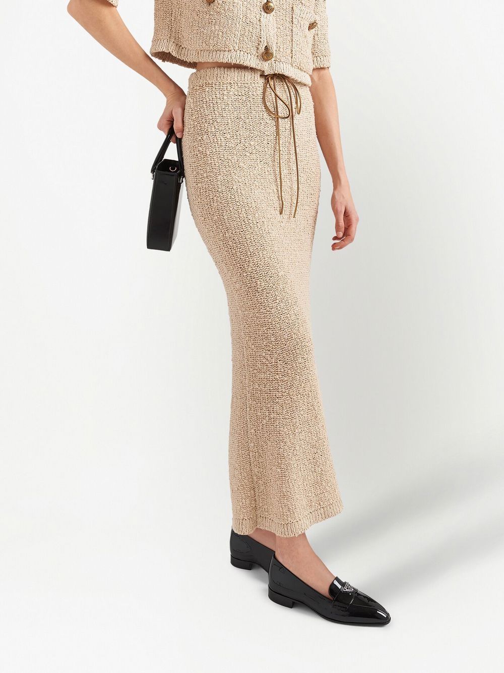 Shop Prada Drawstring Bouclé Maxi Skirt In Neutrals