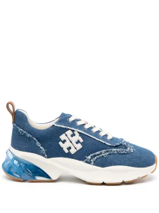 Tory Burch Good Luck distressed-finish Denim Sneakers | Blue
