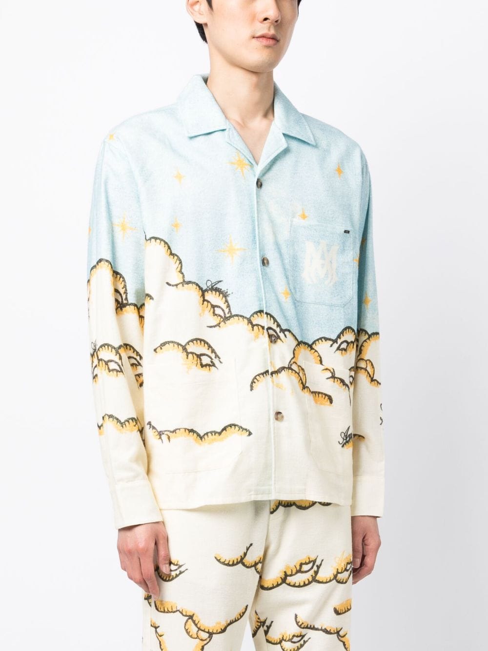 Shop Amiri Sunscape-print Cotton Shirt In Blue