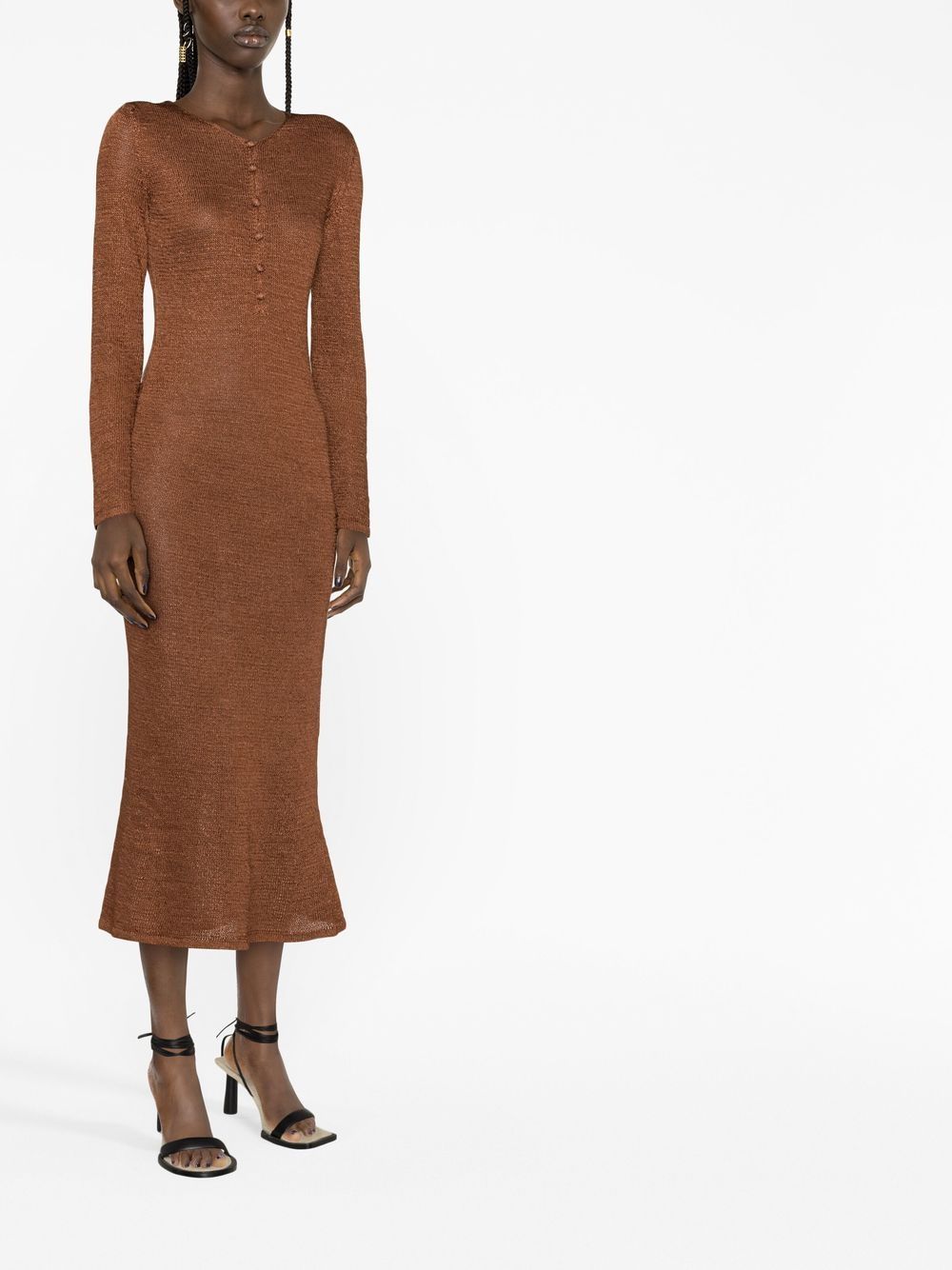 Shop Tom Ford Long-sleeves Maxi Knit Dress In Braun