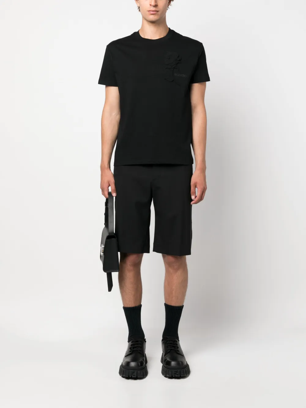 Valentino Garavani T-shirt met bloemenpatch - Zwart