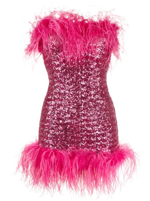 Oséree feather-trim sequin strapless dress