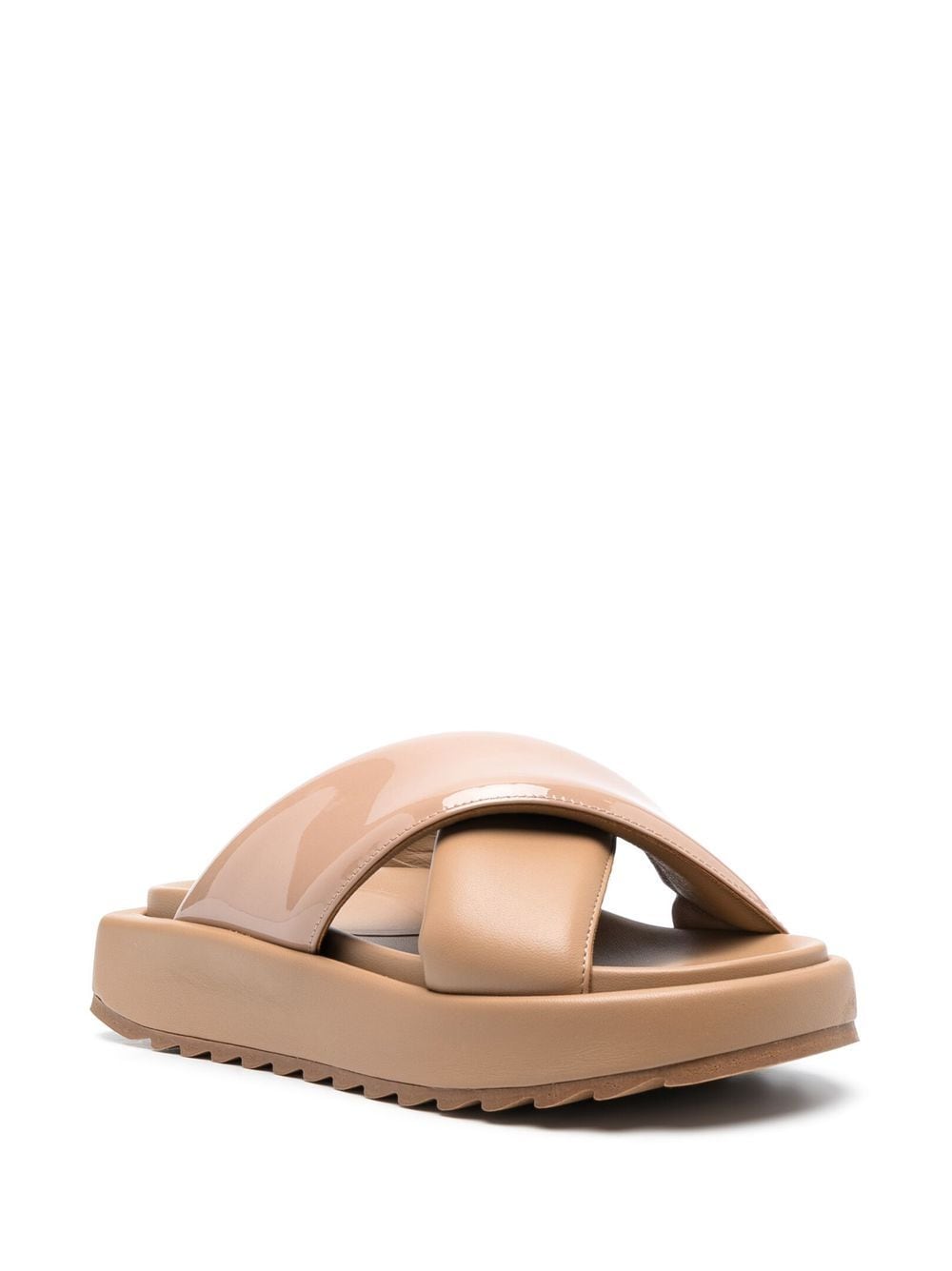 Shop Gia Borghini Crossover-strap Slides In Nude