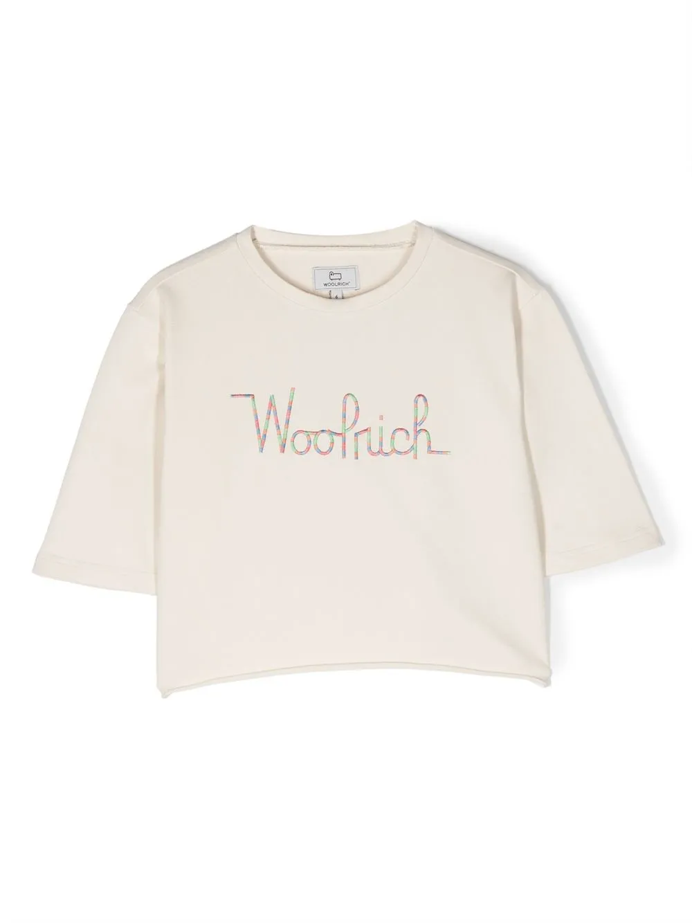 

Woolrich Kids logo-embroidered cropped T-shirt - Neutrals