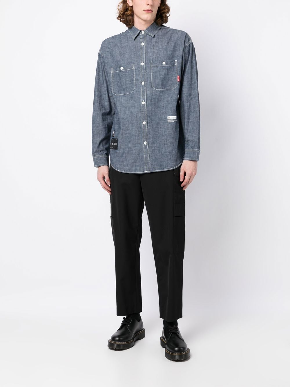 Shop Izzue Logo-patch Long-sleeved Shirt In Blue