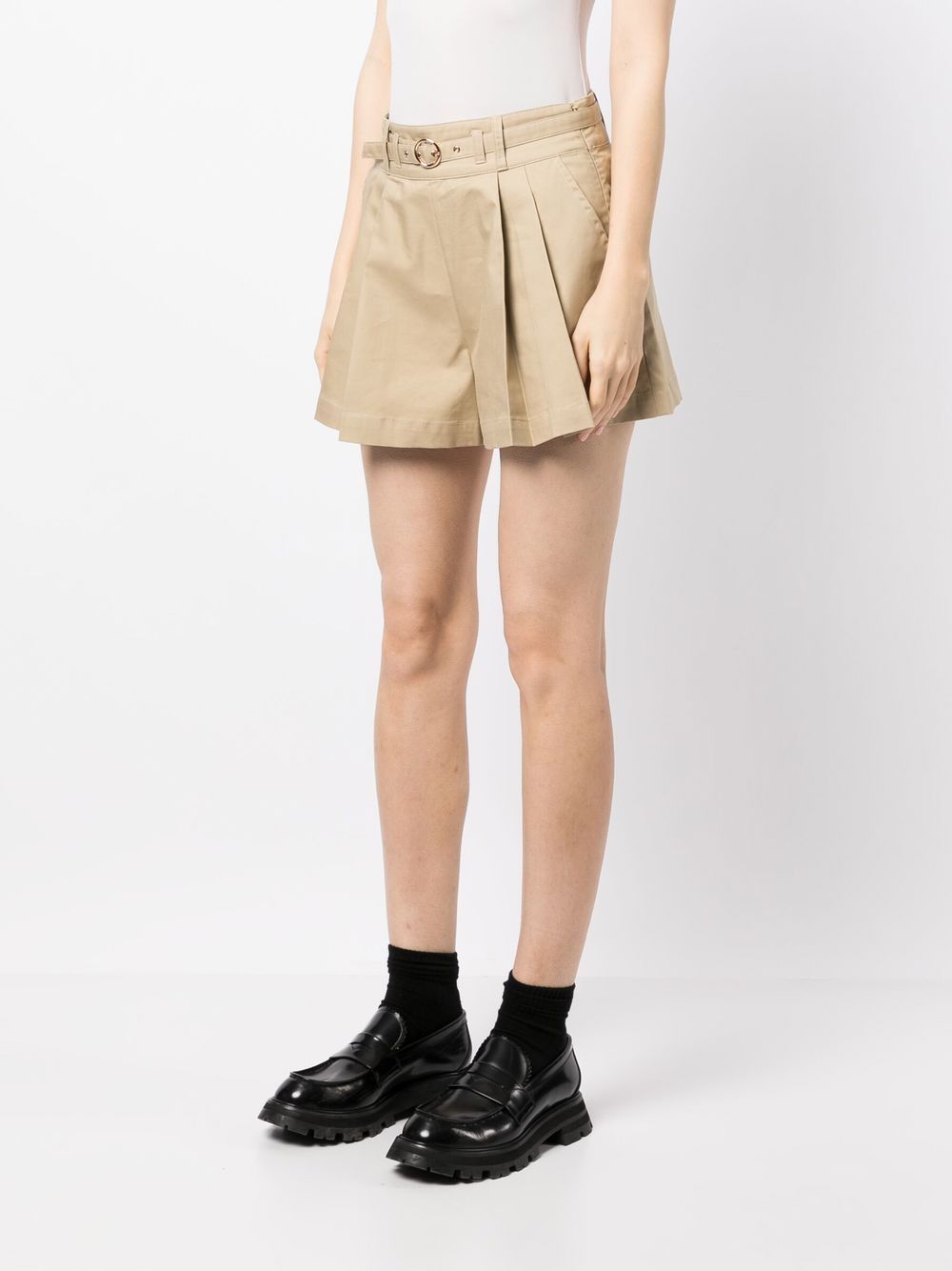 Shop Tout A Coup Belt Pleated Shorts In Brown
