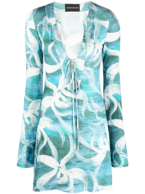 Louisa Ballou vestido corto manga larga con estampado floral