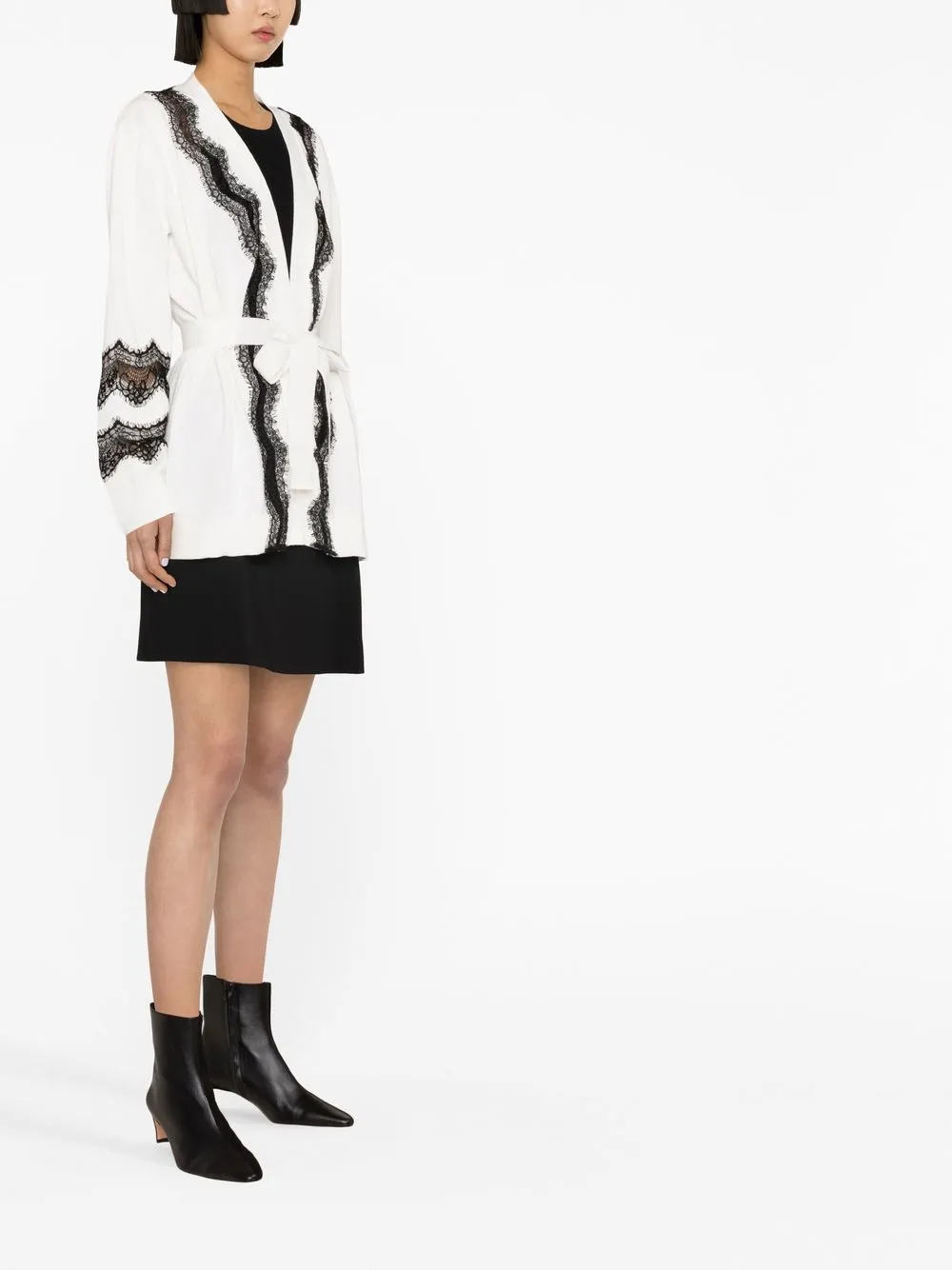 Twinset Lace-insert Cotton Cardigan In White