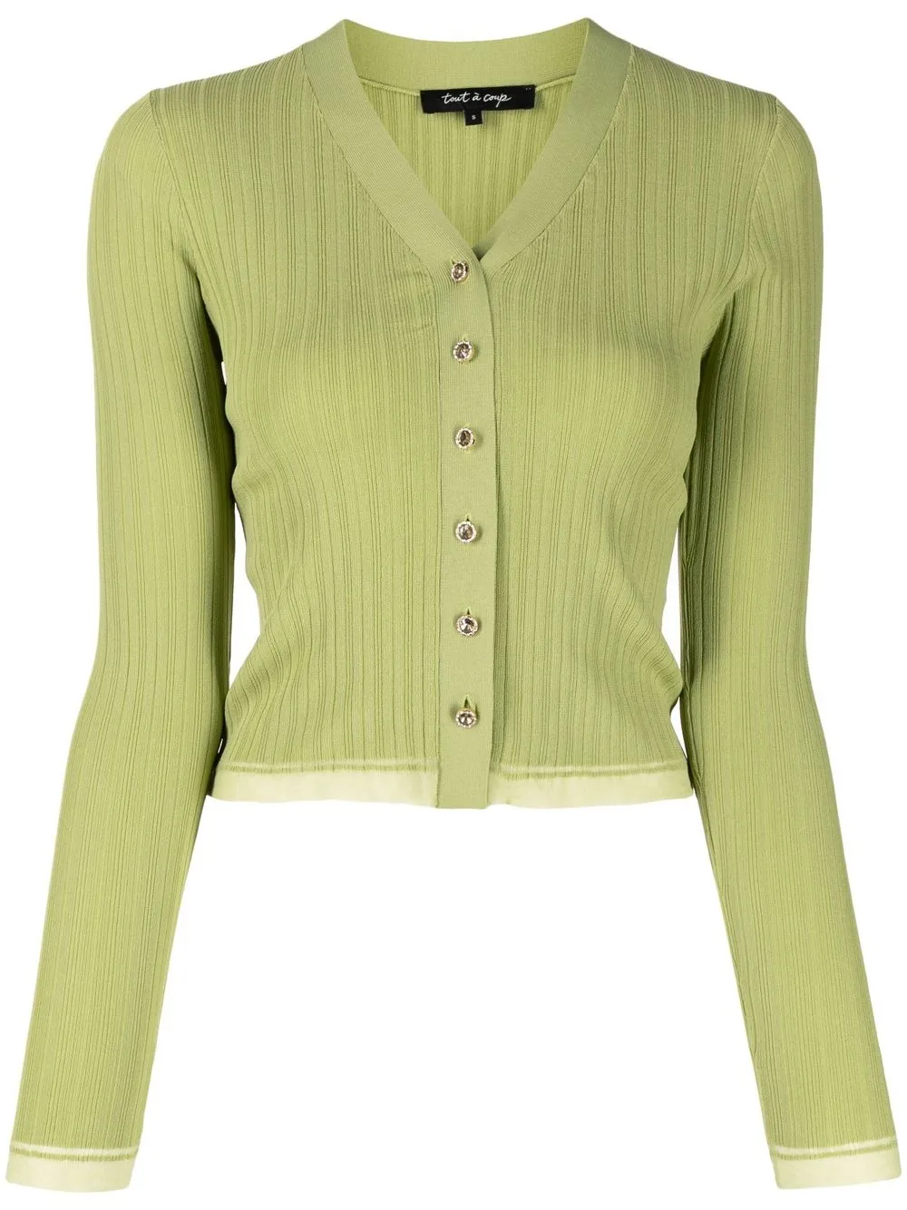 Tout A Coup V-neck Long-sleeve Cardigan In Green