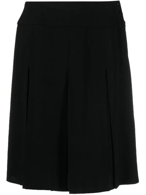 CHANEL Pre Owned 1990s Box Pleat above the knee Wool Skirt Black FARFETCH CH