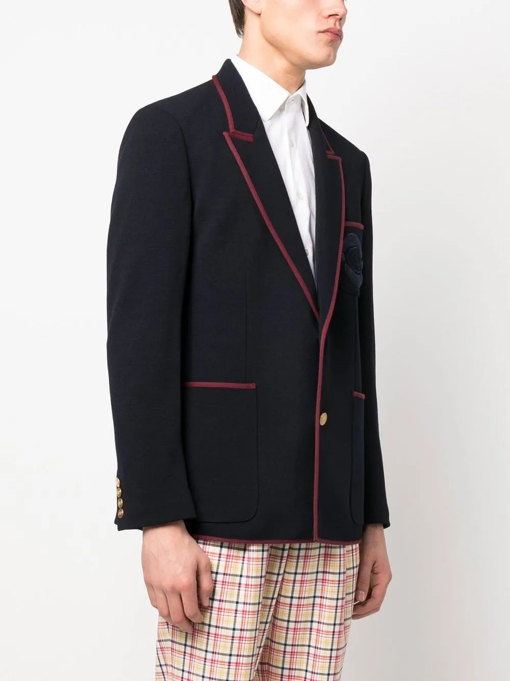 Shop Valentino Embroidered-crest Tailored Blazer In Blue