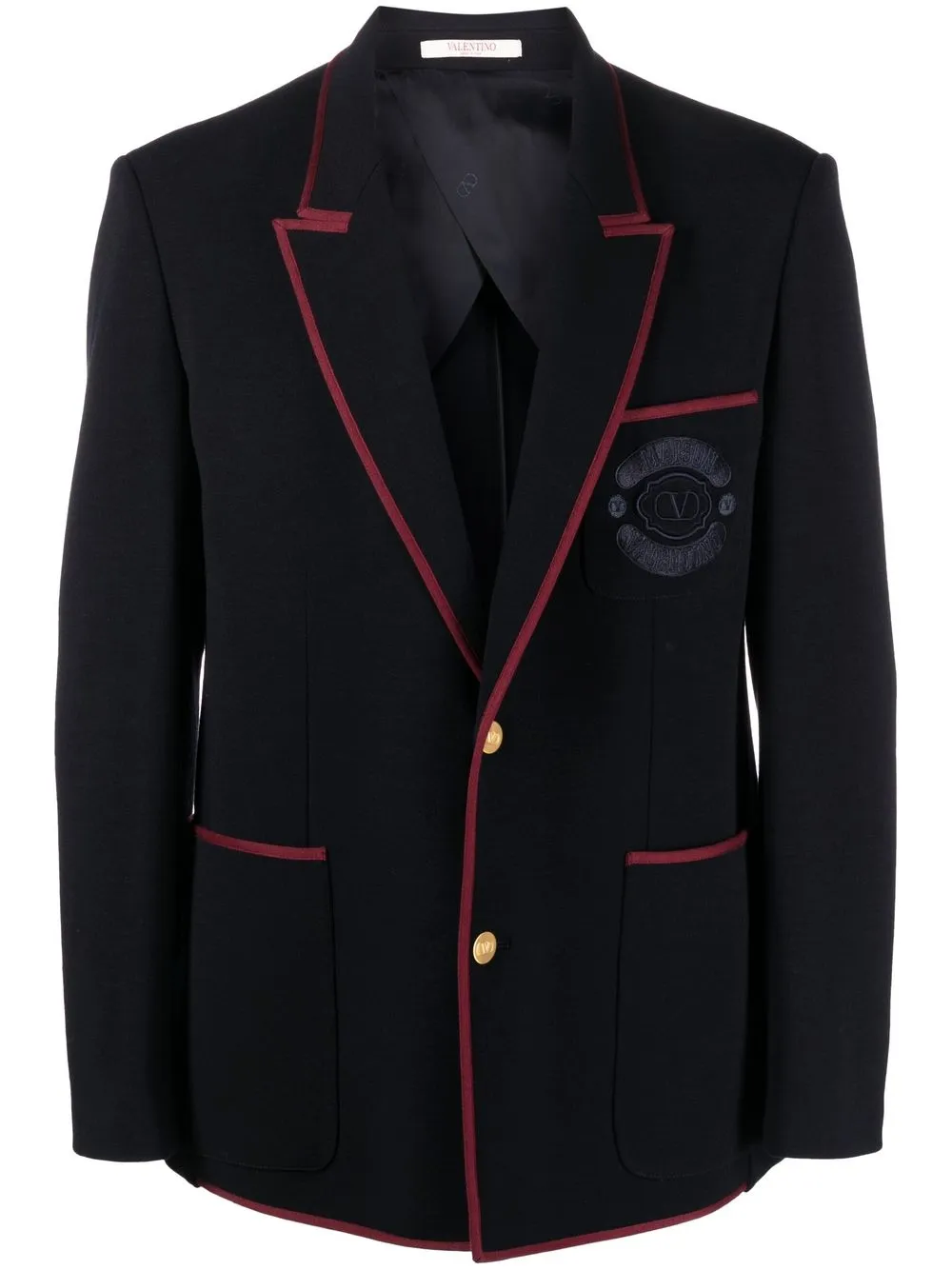 Valentino Embroidered-crest Tailored Blazer In Blue