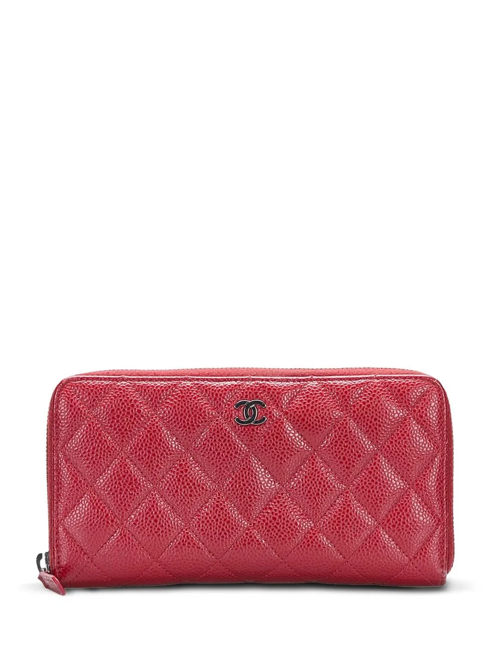 

CHANEL Pre-Owned 2014-2015 diamond-quilted CC zip-around wallet - Red