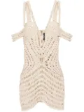 Balmain off shoulder macrame knit dress - Neutrals